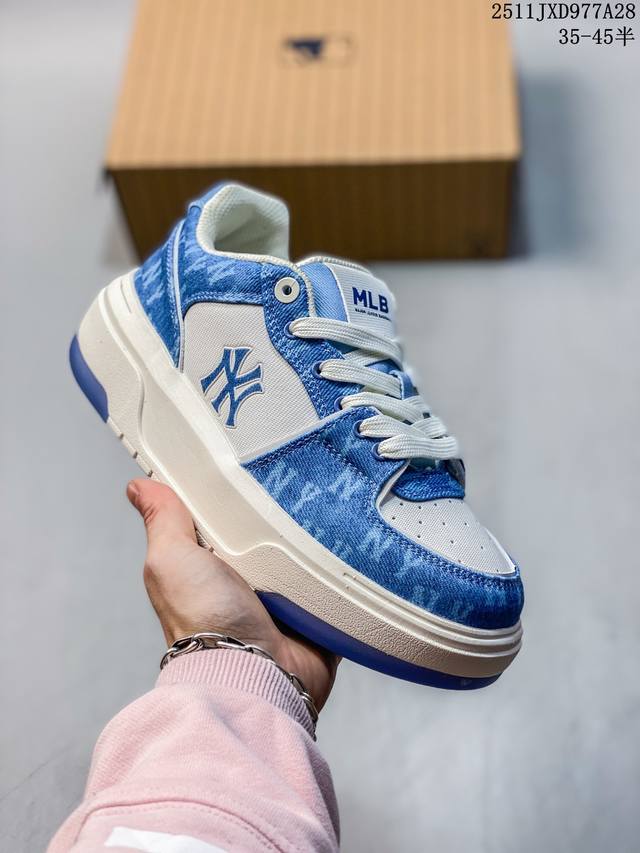 公司级Mlb Chunky Liner Denim 潮流百搭 厚底增高 牛仔舒适休闲鞋 防滑耐磨 低帮 老爹鞋 货号:3Asxm016N 尺码:35 36 36