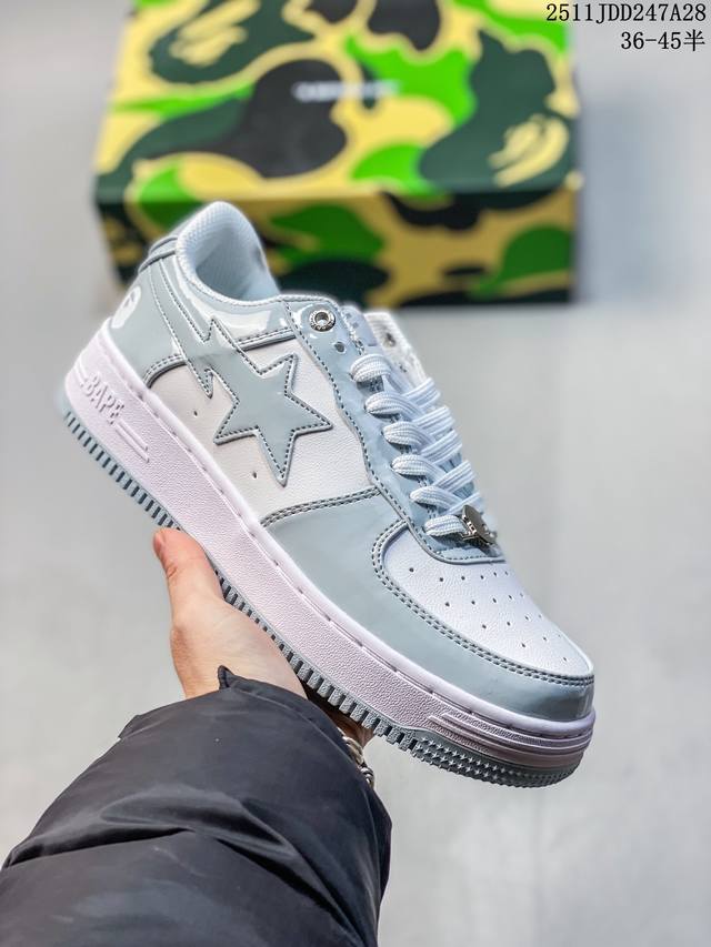 Bape Sta To Low 猿人头经典漆皮低帮运动休闲板鞋 全套原纸板楦头开发 确保原汁原味 市场最完美低趴版型 鞋头弧度高度鞋身弧度 外贸平台指定订单 独