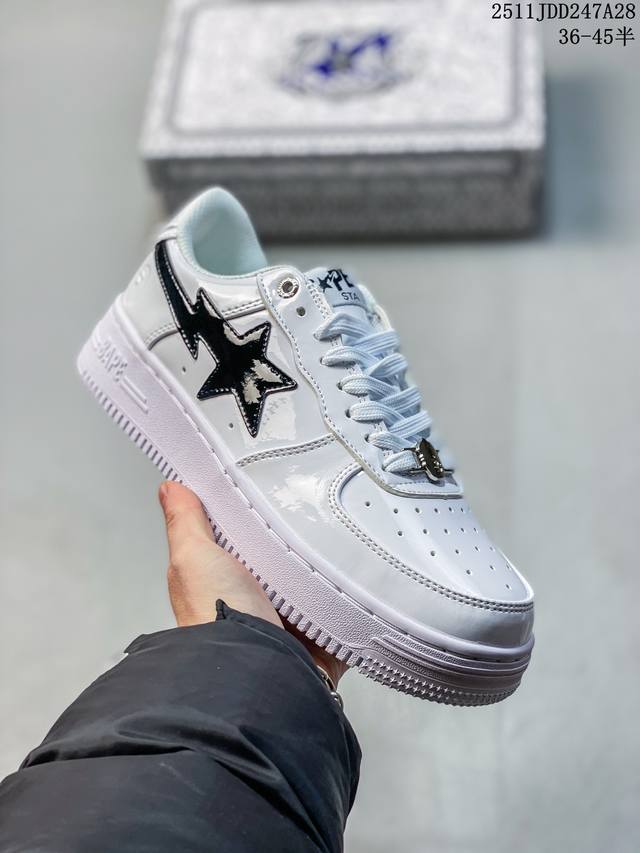 Bape Sta To Low 猿人头经典漆皮低帮运动休闲板鞋 全套原纸板楦头开发 确保原汁原味 市场最完美低趴版型 鞋头弧度高度鞋身弧度 外贸平台指定订单 独