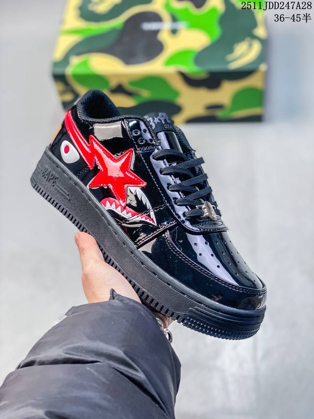 Bape Sta To Low 猿人头经典漆皮低帮运动休闲板鞋 全套原纸板楦头开发 确保原汁原味 市场最完美低趴版型 鞋头弧度高度鞋身弧度 外贸平台指定订单 独