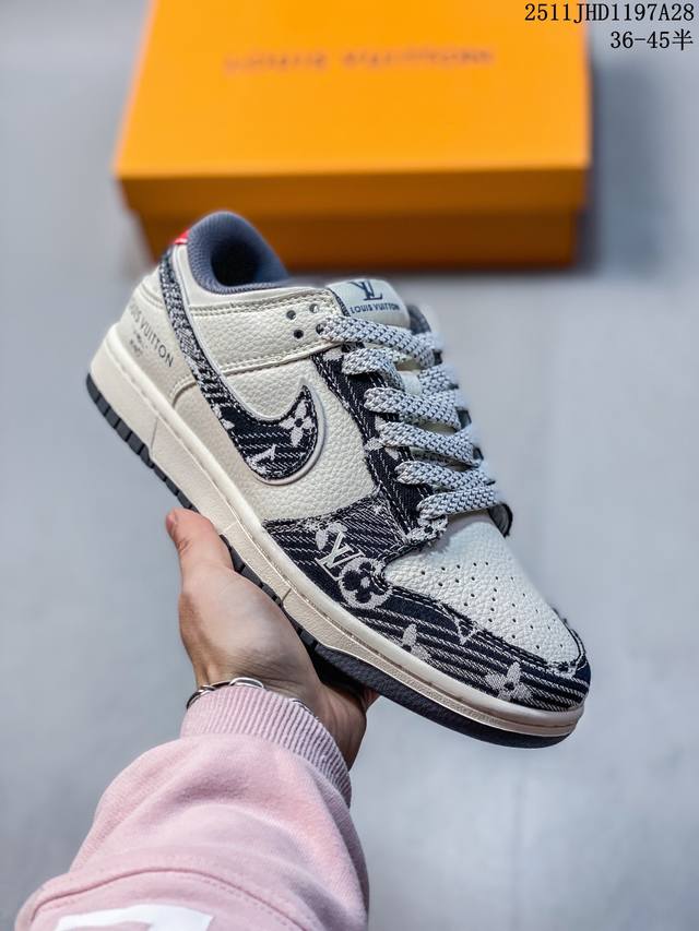 海外爆款限量发售！公司级 Nike Sb Dunk Low“Lv联名 经典黑白灰牛仔配色” 高端定制 低帮休闲板鞋 定制鞋盒 大厂纯原品质出货 超高清洁度 皮料