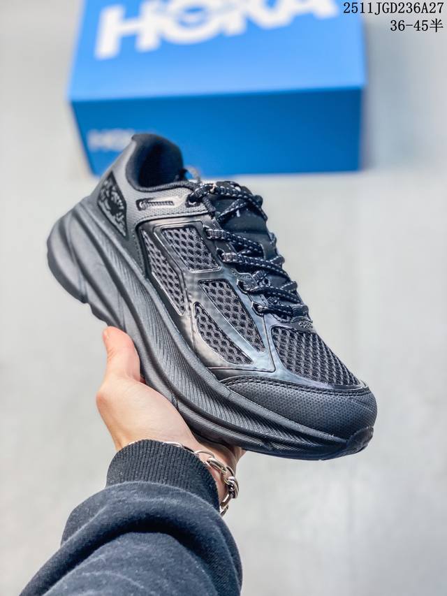 公司级Hoka M Clifton One9 轻量低帮户外越野跑鞋 户外山脉越野轻量运动跑鞋 鞋面用轻的无缝架构 鞋带用了弹性不易松脱的扁宽弹性鞋带 轻薄的Tp