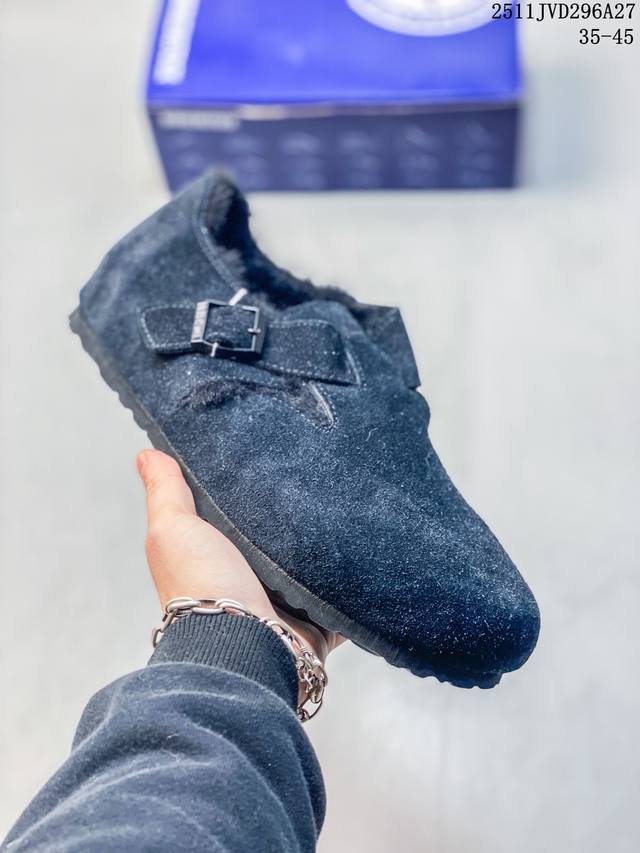 加绒Birkenstock 博肯 纯原“翘头加绒版” 广东原产#采用质地柔软牛皮绒面革植入羊羔毛鞋垫和里衬材质 #中底搭载缓震软木橡胶 #纯色羊毛内里，保暖不乏