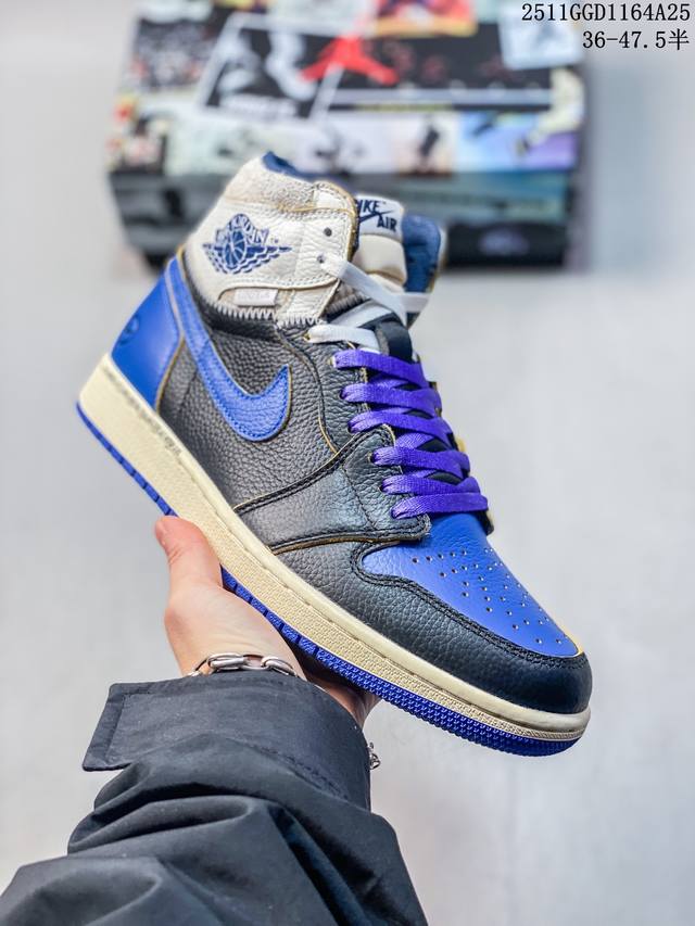 Union X Jordan Air Jordan 1 Retro High Og Nrg 联名款 潮流 高帮 复古篮球鞋 男女同款 蓝黑白 主货号Io7847
