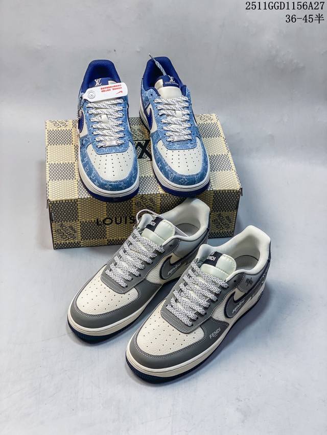 海外爆款限量发售！公司级Nike Air Force 1 '07 Low “芬迪联名 创意米灰黑”空军一号 高端定制 低帮 运动鞋 休闲鞋 折边针车 工艺难度大