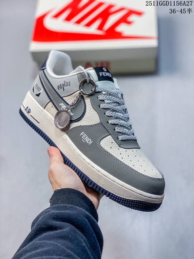 海外爆款限量发售！公司级Nike Air Force 1 '07 Low “芬迪联名 创意米灰黑”空军一号 高端定制 低帮 运动鞋 休闲鞋 折边针车 工艺难度大
