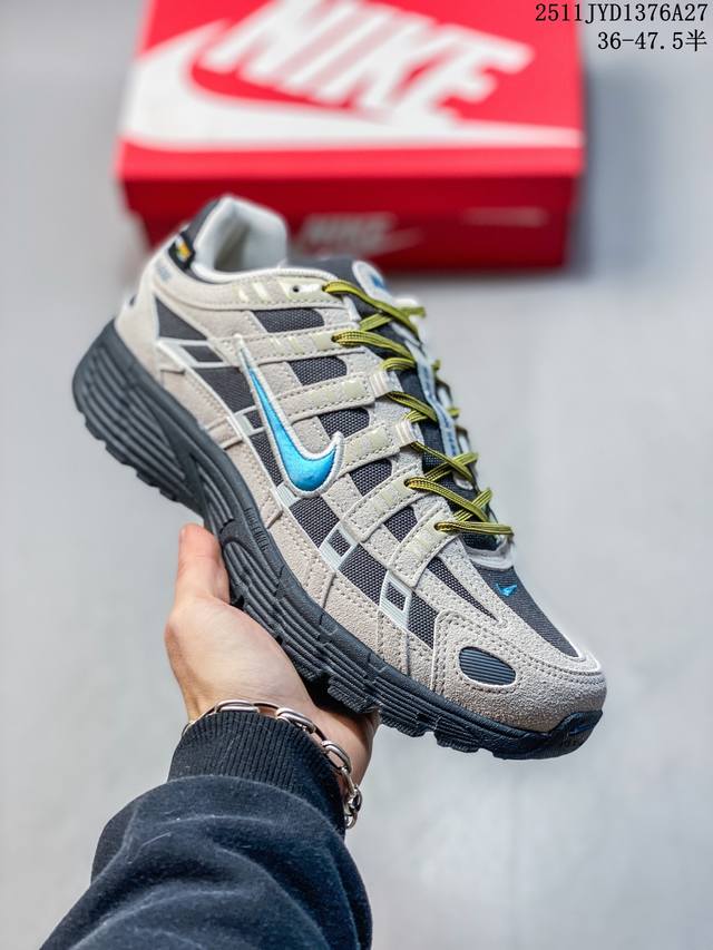 耐克 Nike p-6000 复古科技个性休闲运动老爹鞋 该鞋款鞋面采用纵横交错的覆面，重现 0 年代跑鞋风格，同时搭配缓震鞋垫，带来舒适的步履体验。 Nike