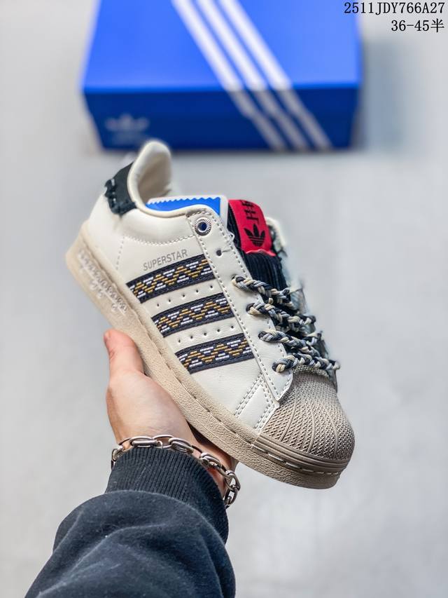 Neighborhood X Adidas Originals Superstar 联名贝壳头 时尚复古 耐磨轻便 低帮 板鞋，复古三叶草防滑透明橡胶板鞋经典运