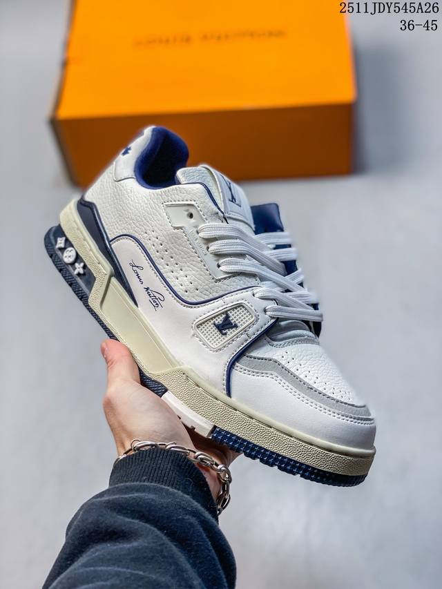 36-45抽屉盒 路易威登 Louis Vuitton Lv路易威登板鞋 Lv篮球鞋风格运动鞋 该鞋由艺术总监 Virgil Abloh设计 垫脚聚米微料加透气