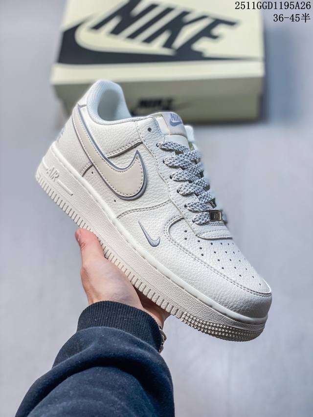 海外限量发售！公司级Nike Air Force 1 '07 Low 白發 白勾灰边”空军一号 低帮 运动鞋 休闲鞋 折边针车 工艺难度大 原楦头原纸板 原装鞋