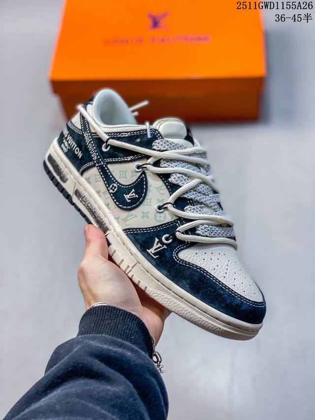 海外爆款限量发售！Nike Sb Dunk Low“Lv联名 黑涂鸦抽绳” 周年高端定制 低帮休闲板鞋 定制鞋盒 大厂纯原品质出货 超高清洁度 皮料切割干净无任