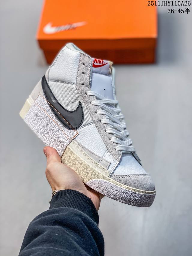 Nike Blazer Mid pro Club 经典百搭中帮开拓者休闲运动板鞋 真硫化铝楦制作 原厂布料拼接 独家裁片完美鞋型 台湾进口软感荔枝头层皮 原盒真