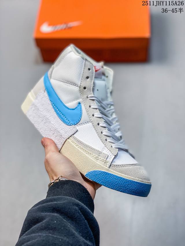 Nike Blazer Mid pro Club 经典百搭中帮开拓者休闲运动板鞋 真硫化铝楦制作 原厂布料拼接 独家裁片完美鞋型 台湾进口软感荔枝头层皮 原盒真
