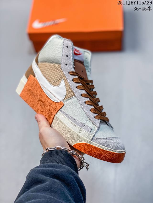 Nike Blazer Mid pro Club 经典百搭中帮开拓者休闲运动板鞋 真硫化铝楦制作 原厂布料拼接 独家裁片完美鞋型 台湾进口软感荔枝头层皮 原盒真