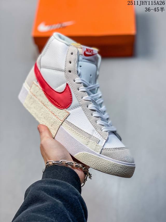 Nike Blazer Mid pro Club 经典百搭中帮开拓者休闲运动板鞋 真硫化铝楦制作 原厂布料拼接 独家裁片完美鞋型 台湾进口软感荔枝头层皮 原盒真