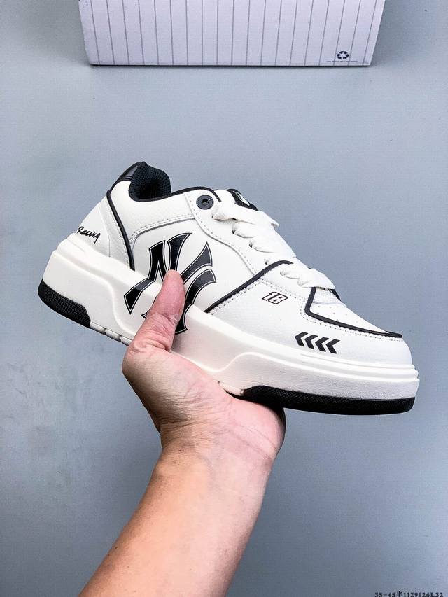 公司级！Mlb Chunky Liner 厚底休闲跑步鞋 Ny印花 牛皮材质运动鞋 1129126L32