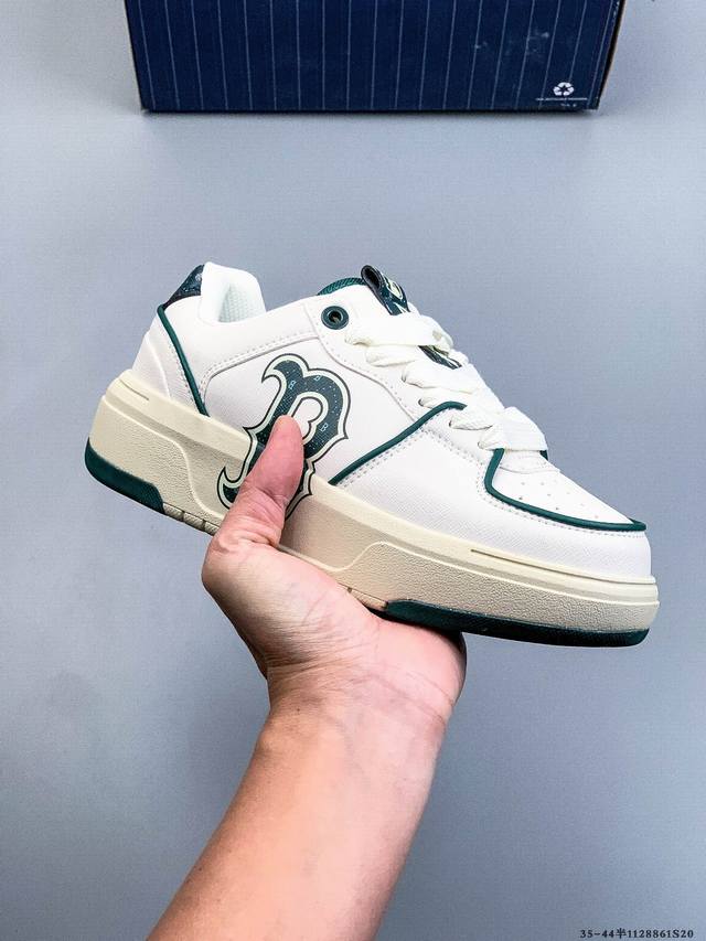 公司级！Mlb Chunky Liner 厚底休闲跑步鞋 Ny印花 牛皮材质运动鞋 1128861S20