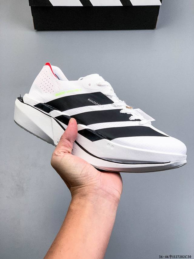 公司级！Adidas Adizero Adios pro 5 M 马拉松飞线贾卡轻质透气休闲运动跑步鞋 采用双层透气网纱 Flywire动态飞线绑缚鞋面材质 内