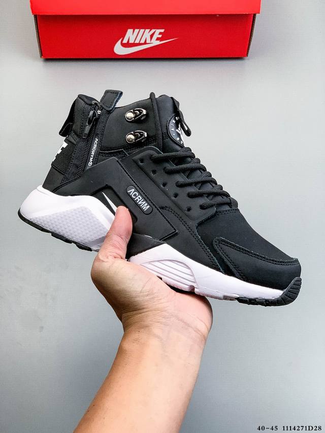 Nike Air Huarache City Mid Lea华莱士五代中帮拉链磨砂皮 全皮面料 运动休闲鞋 1114271D28