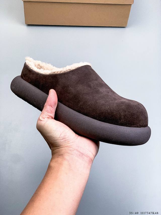 Ugg女秋冬Elea懒人鞋浅口休闲包头拖鞋一脚蹬！明星同款广州外贸大厂生产鞋头到鞋垫真羊皮毛一体独立外盒包装芯片带防水工艺区别市面任何版本 独立原版开发大底羊绒