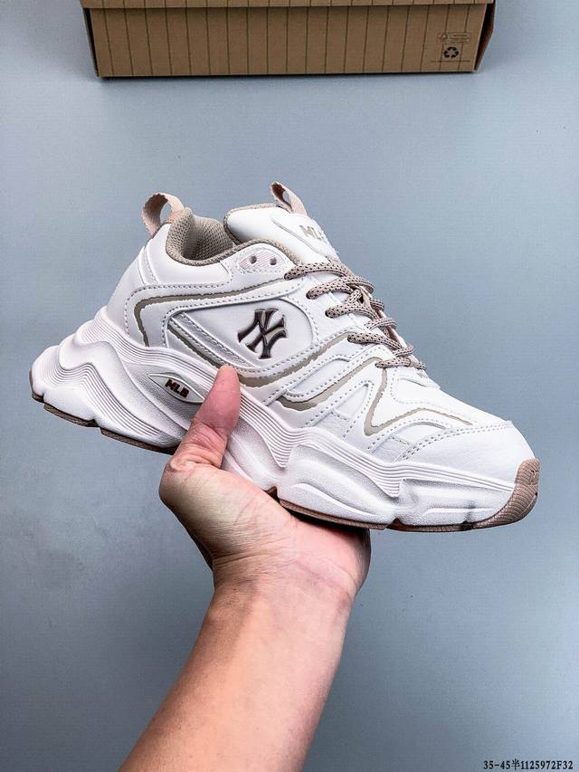 公司级！Mlb Chunky Liner 厚底休闲跑步鞋 Ny印花 透气轻便百搭运动鞋 1125972F32