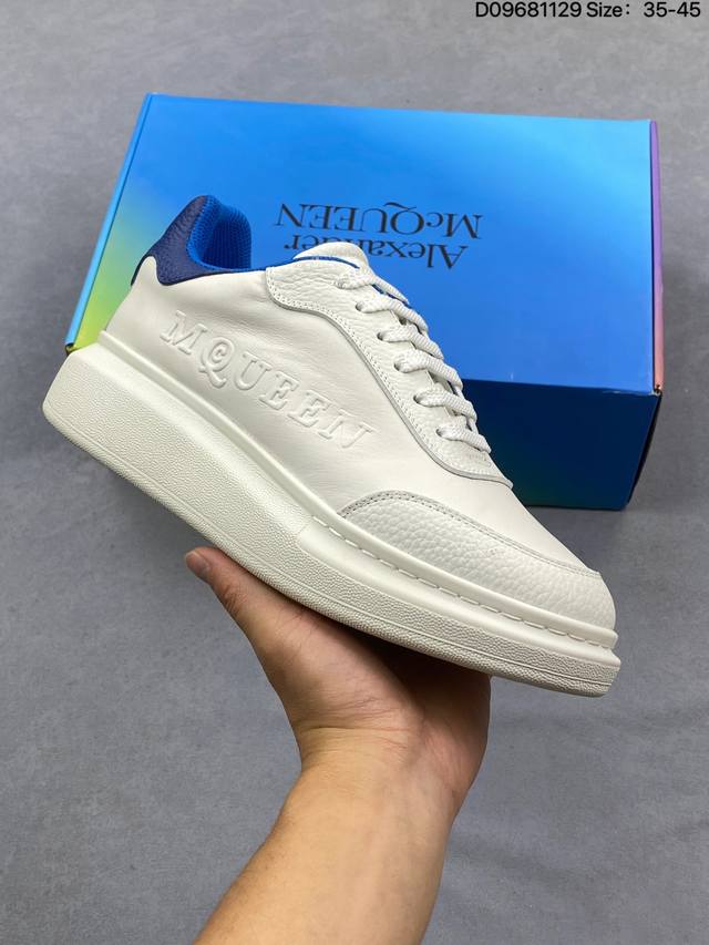 意大利高奢品牌Alexander Mcqueen亚历山大 麦昆 Sole Leather Sneakers低帮时装厚底休闲运动小白鞋 尺码：35 36 37 3