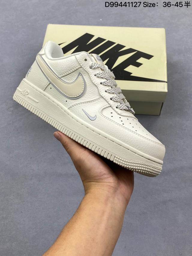 海外限量发售！公司级Nike Air Force 1 '07 Low “Nike银 米蓝星际”空军一号 低帮 运动鞋 休闲鞋 折边针车 工艺难度大 原楦头原纸板