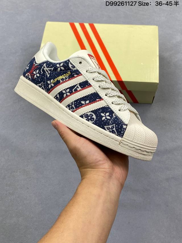 阿迪达斯Adidas三叶草 Originals Superstar贝壳头’Diy’系列低帮经典百搭休闲运动板鞋 原装头层材料 用料绝不含糊 独家版型蒸餾加工帶來