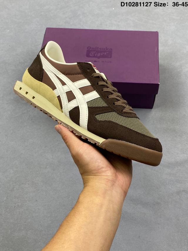 亚瑟士 鬼冢虎 Onitsuka Tiger Ultimate 81 塞拉诺系列低帮薄底复古休闲慢跑鞋 用翻毛皮组合网织织物鞋面材质 内嵌Ortholite 欧