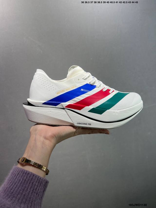 公司级Adidas Adizero Adios 5 M舒适百搭防滑耐磨 低帮跑步鞋 全掌碳板 货号：K18295 尺码：36 36.5 37.5 38 38.5