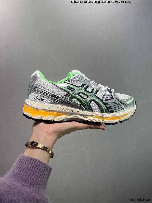 公司级Asics Gel-Kayano 12.1公司级版本 银灰绿 亚瑟士运动休闲透气专业跑鞋 采用工程弹性双层再生针织密度鞋面材质 后跟3D可视Gel缓震乳胶