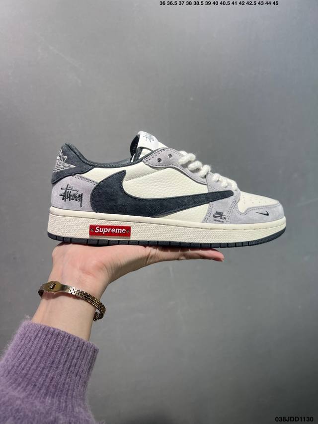 特价Aj1倒勾 Travis Scott X Air Jordan 1 “ Reverse Mocha “ Aj1乔1 Ts 闪电 联名倒钩 冲孔整齐干净 中底