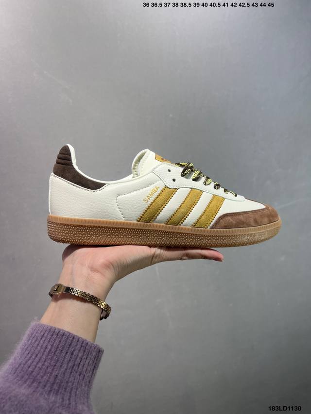 阿迪达斯Adidas Originals Samba Og桑巴舞系列绅士德训足球风百搭低帮休闲运动板鞋“奶白紫绣花生胶底” 尺码： 36 362 371 38
