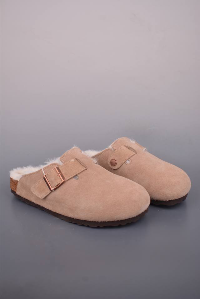 博肯Birkenstock London Suede Leather 内里加绒 牛皮绒面革平底复古软木休闲鞋 采用质地柔软牛皮绒面革植入 羊羔毛鞋垫和里衬材质