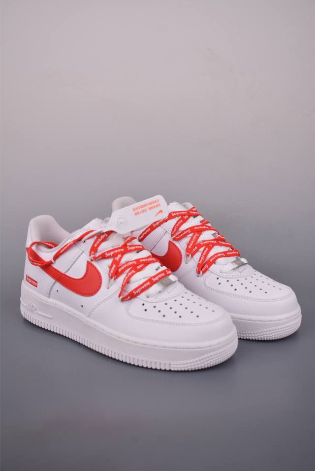 Nike Air Force 1 Low Supreme白红绑带 原楦头原纸板 打造纯正空军版型 专注外贸渠道 全掌内置蜂窝气垫 原盒配件 原厂中底钢印、拉帮完