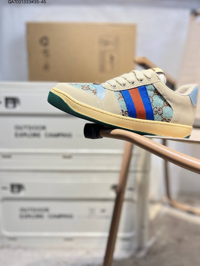 Gucci Distressed Screener Sneaker古驰经典小脏鞋原型复古百搭老爹板鞋 复古学院风546163 Qa7021333#35-45