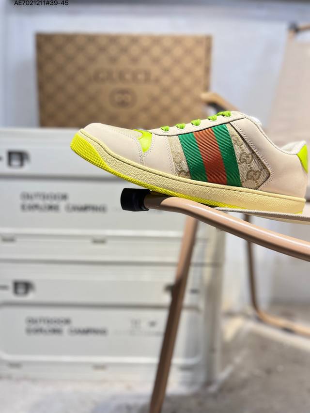广东原厂# Gucci Distressed Screener Sneaker古驰经典小脏鞋原型复古百搭老爹板鞋 复古学院风Ae7021211#39-45