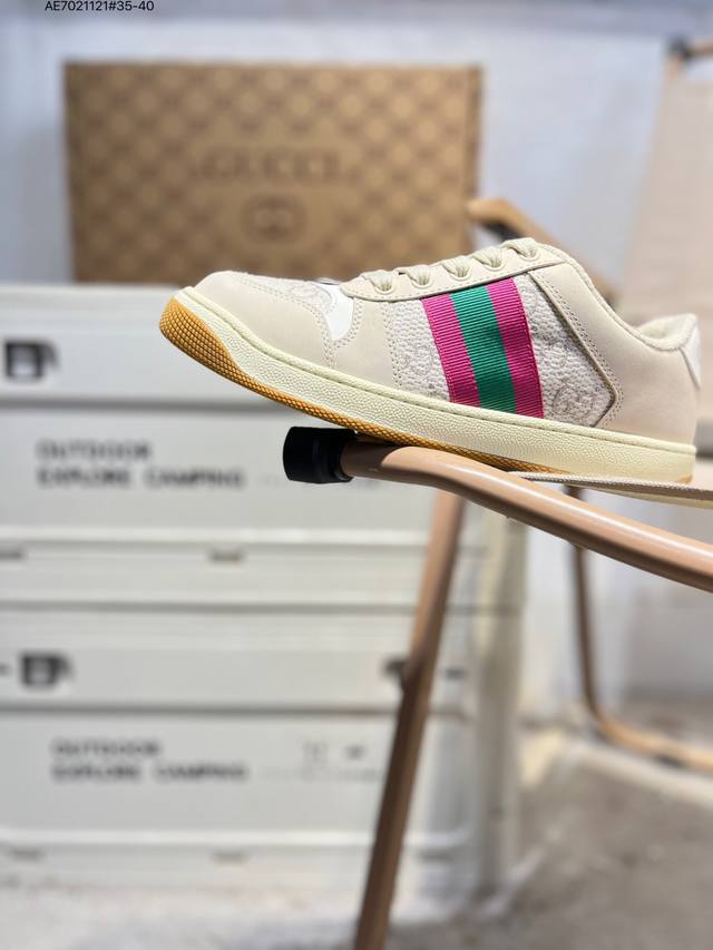广东原厂# Gucci Distressed Screener Sneaker古驰经典小脏鞋原型复古百搭老爹板鞋 复古学院风Ae7021121#35-40
