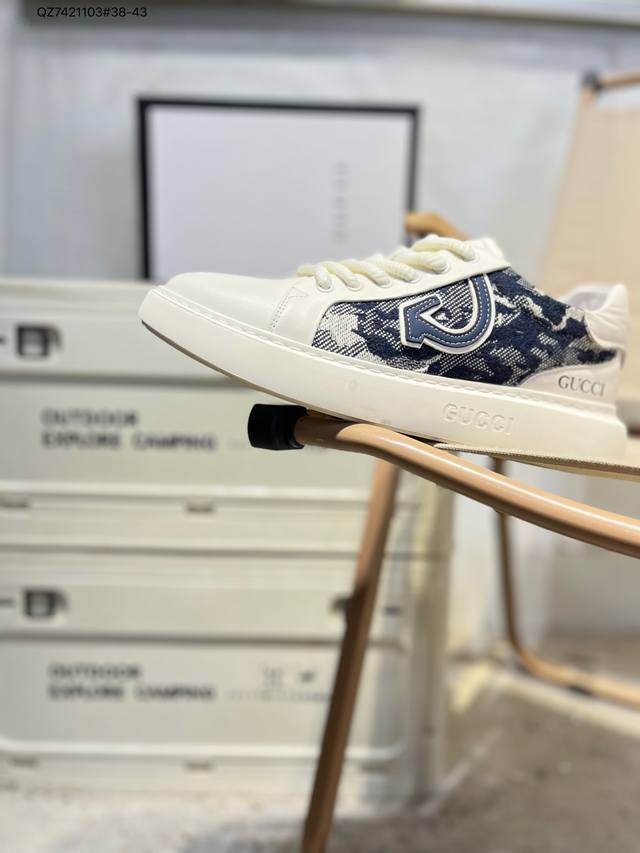 Gucci古驰 皮革 圆头系带厚底 低帮板鞋 时尚撞色 拼接头层牛皮可感知的柔软皮料，舒适脚感轻松学控，侧面撞色织带点亮视觉焦点 偏大一码 0707 Qz742