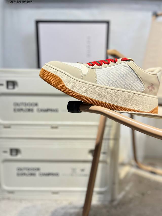 意大利时装奢饰品牌 古驰Gucci Screener Gg Wayne Low 经典原型复古百搭板鞋 0314 Qs7420849#36-44
