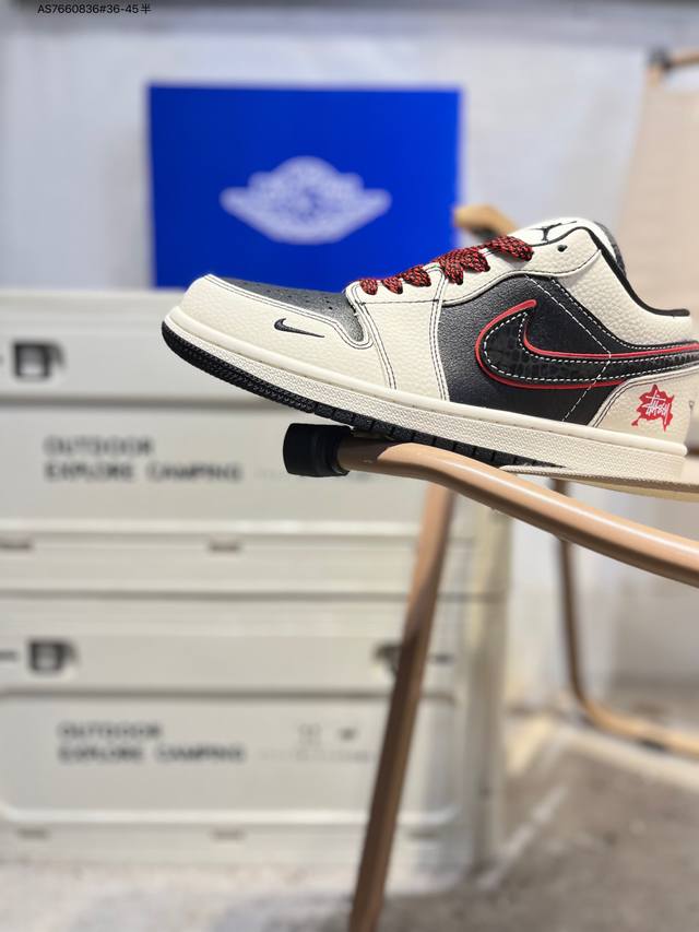 公司级头层皮斯图西 X 乔丹Air Jordan 1 Low Aj1低帮系列篮球鞋 官方同步配色 原装级产物 #拒绝公底 立体鞋型 细节完美 高清洁度Qg198