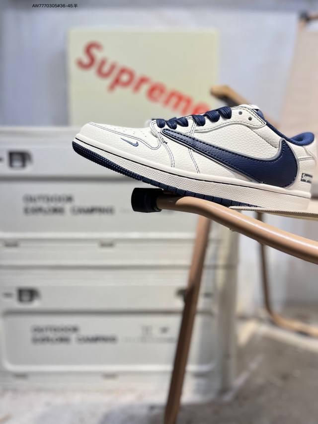 公司级头层皮Supreme X 乔丹Air Jordan 1 Low Aj1低帮系列篮球鞋 官方同步配色 原装级产物 #拒绝公底 立体鞋型 细节完美 高清洁度X