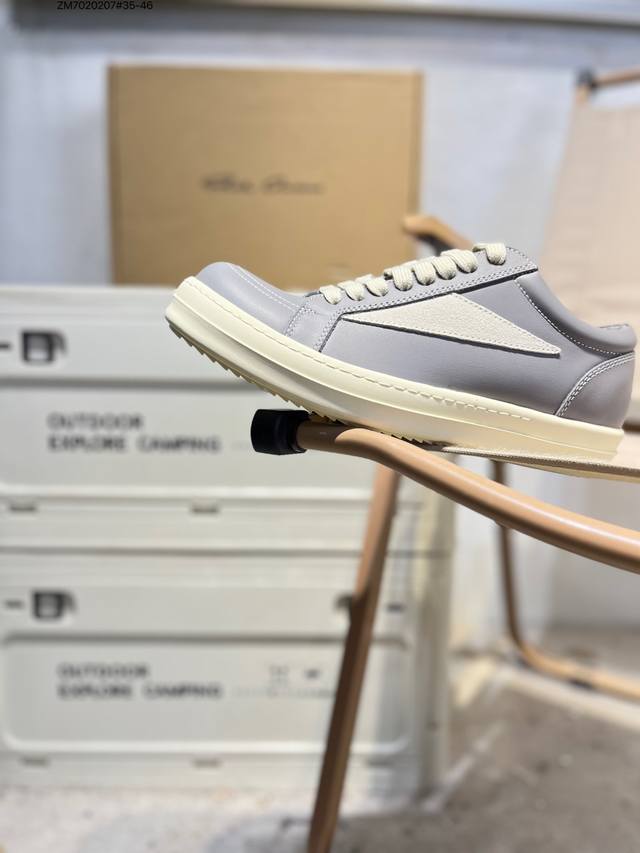 Rick Owens 复古百搭 时尚 舒适透气 耐磨 休闲鞋 市售最高版本 Rick Owens 瑞克 欧文斯 粗鞋带 低帮高街休闲运动板鞋 原鞋开发 独家私模