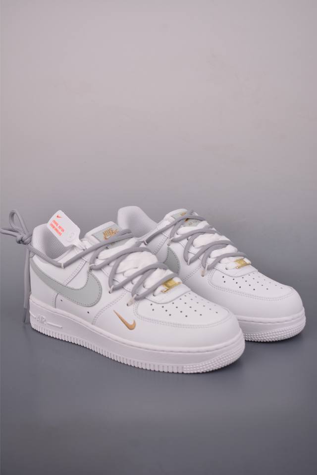 Nike Air Force 1 Low 白灰金解构绑带 原楦头原纸板 打造纯正空军版型 专注外贸渠道 全掌内置蜂窝气垫 原盒配件 原厂中底钢印、拉帮完美 官方