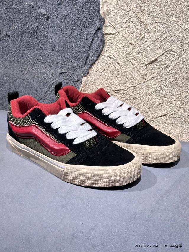 Vans Knu-Skool Vr3 Lx 面包鞋 黑红拼接低帮复古休闲硫化板鞋 Vn0009Qcknu #肥胖版大Logo Zldsx251114