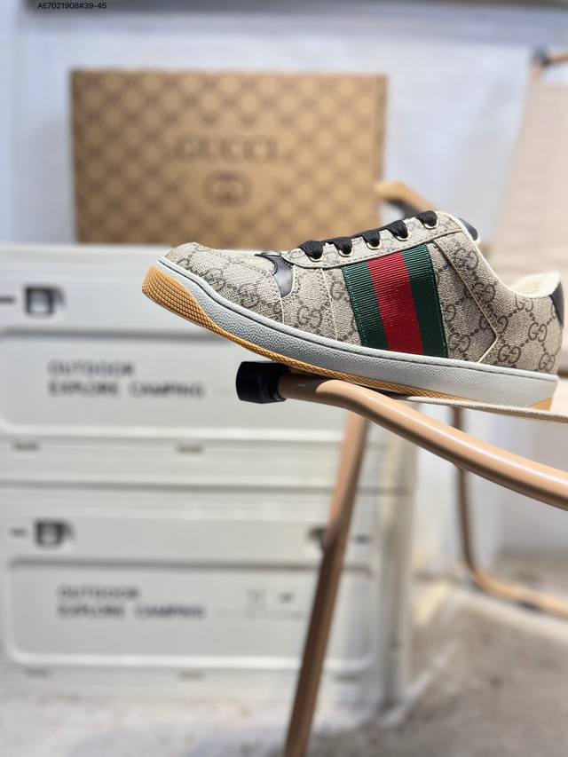 广东原厂# Gucci Distressed Screener Sneaker古驰经典小脏鞋原型复古百搭老爹板鞋 复古学院风Ae7021908#