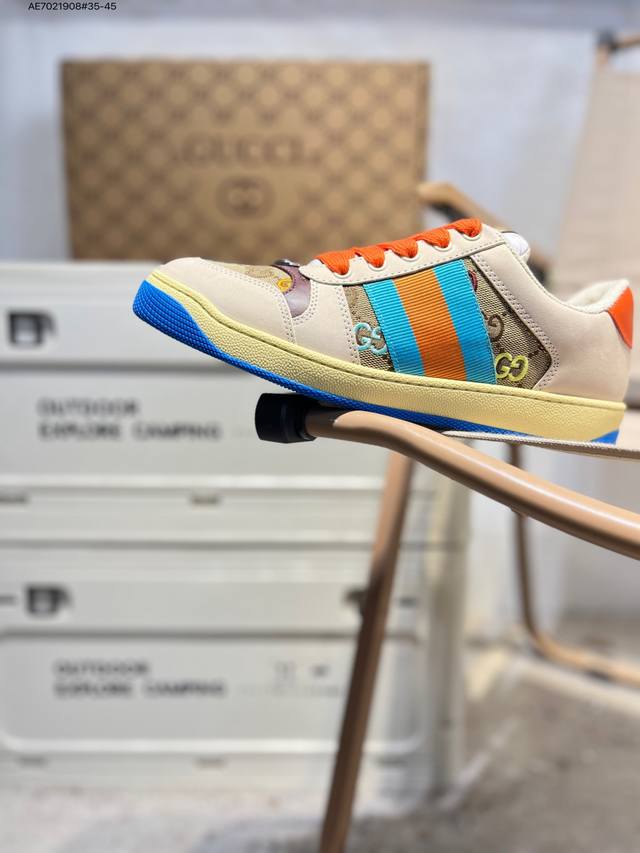 广东原厂# Gucci Distressed Screener Sneaker古驰经典小脏鞋原型复古百搭老爹板鞋 复古学院风Ae7021908#35-45