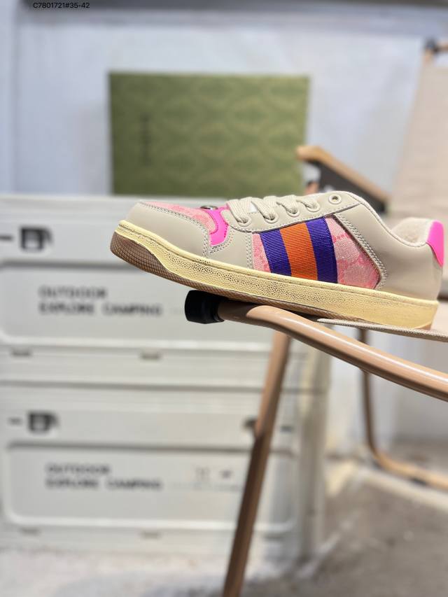 Gucci Distressed Screener Sneaker古驰经典小脏鞋原型复古百搭老爹板鞋 复古学院风C7801721#35-42