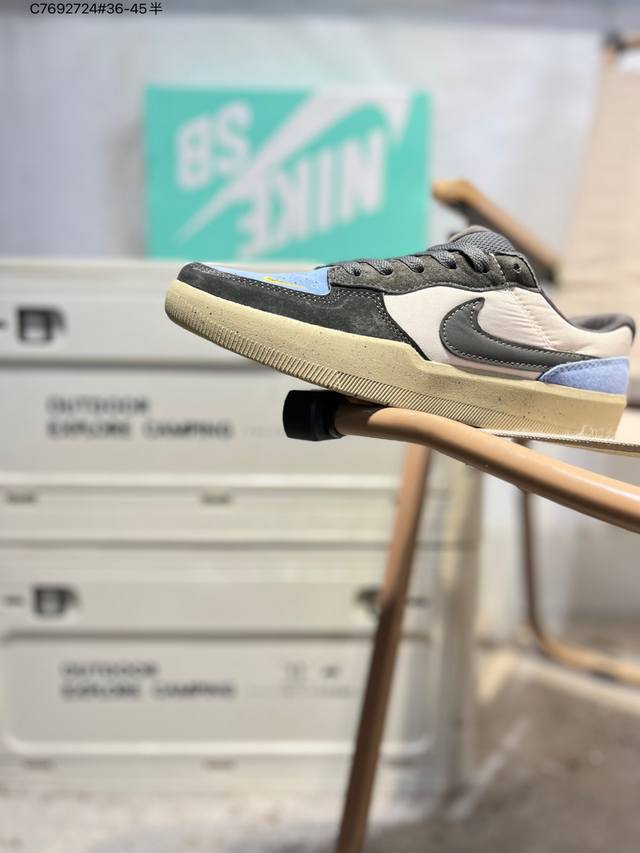 耐克Nike Sb Force 58 运动滑板鞋。这是一款将前沿创新带入街头的单品，它具有硫化杯底，具有出色的耐用性和灵活性。使用柔软皮革和帆布拼接，在饰面上放