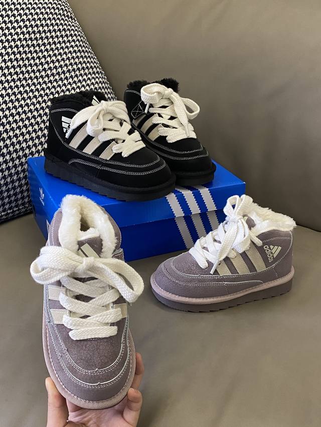 原图直出 Ad 加绒魔术贴系带儿童雪地靴配色也太好看了系带+魔术贴设计方便宝贝穿脱内里加绒保暖鞋底防滑耐磨抓地力强